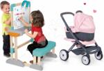 Smoby Set bancă şcolară din lemn Modulo Space pliabilă magnetică Smoby pentru cretă și cărucior pentru păpușă combinație triplă (SM420301-3)