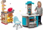 Smoby Set bucătărie de jucărie pliabilă Tefal Opencook Bubble Smoby albastră cu barbotare magică și aparat de cafea și patiserie cu produse de panificație, dulciuri și scaun (SM312201-3) Bucatarie copii