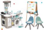 Smoby Set bucătărie electronică cu mașină de spălat și masă de călcat Tefal Cleaning Kitchen 360° Smoby și tablă din lemn magnetică cu 2 scăunele KidChair (SM311050-33) Bucatarie copii