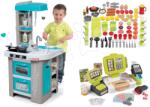 Smoby Set bucătărie Tefal French Touch Smoby turcoz electronic cu barbotare magică și casă de marcat cu sunete și lumini și 100 de alimente (SM311023-6) Bucatarie copii