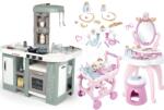 Smoby Set bucătărie electronică cu bule magice Tefal Studio Kitchen XL Bubble 360° și măsuță cosmetică Prințesele Smoby cu scăunel și cărucior de servit (SM311053-17) Bucatarie copii