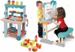 Smoby Set bancă şcolară din lemn Modulo Space Smoby cu tablă cu două feţe şi cărucior de înghețată cu hamburgheri (SM420301-1)