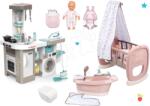 Smoby Set bucătărie electronică cu mașină de spălat și masă de călcat Tefal Cleaning Kitchen 360° Smoby și leagăn cu cădiță geanta pentru scutece, marsupiu și păpușă de 32 cm (SM311050-10) Bucatarie copii