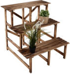 AOSOM Bel- és kültéri Virágtartó állvány fa virágpolc lépcsőzetes kialakítás háromszintes 80x80x80 cm