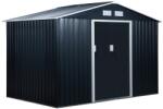 Aosom Horganyzott acél kerti kis ház alappal fekete kerti fészer szerszámos kamra ház 277x195x192 cm