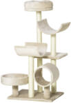 AOSOM Macska kaparó 50x40x105 cm kaparófa bézs többszintes macskabútor