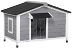 AOSOM Kutyaház 109x79x72 cm tömör fából, időjárásálló, bitumenes tetővel szürke - fehér