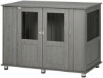 AOSOM Kutya kennel 116x60x87 cm kutyaketrec 2 ajtóval kutyabox, zárható szürke