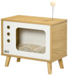 AOSOM Macskaház TV kialakítású design 50x28x43 cm játékkal, mosható párnával