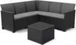 Keter Elodie kerti bútor szett 5 személyes sarokkanapéval és asztallal, tárolóhely, rattan megjelenésű, műanyag, kanapé: 77 x 57 x 42 cm, antracit szürke, párnákkal