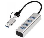LogiLink USB 3.0 hub, 4x USB-A, 5 Gbit/s, 2 az 1-ben csatlakozókábel, ezüst (UA0455) (UA0455)