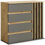 TEMPO KONDELA Komód, 1D4S Grafit/Artisan Tölgy, Deris