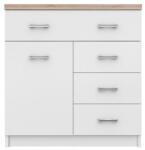 TEMPO KONDELA Komód 1D4S, Fehér/Tölgy Sonoma, Topty Typ 12