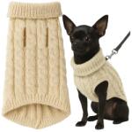 Purlov Bézs kötött garbó pulóver kutyáknak és macskáknak, S méret, pórázlyukkal (00026216)
