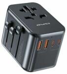 Awei töltő. 2xUSB+3xUSB-C C-39 35 W 4 az 1-ben USA/AU/EU/UK adapter Fekete Univesal Travel GaN töltő