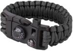 TM Brățară paracord 9" cu cataramă, fluier și busolă - Black