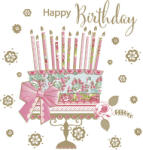 POL-MAK Happy Birthday Cake on Gold Stand szalvéta 20 db-os 33x33 cm (PKK057227)