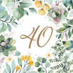 POL-MAK Happy Birthday 40 Floral Frame szalvéta 20 db-os 33x33 cm (PKK059313)