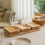 ATELIER 49 Set Tava din Lemn cu 6 Farfurii pentru Aperitive Lemn de Fag (ATE49-ART-151122-6762) Tava