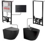 Anahita Construction Set complet vas WC si bideu Eternity Anahita, negru mat, rimless, capac WC soft close, cadru bideu A105/1120, rezervor incastrat AM101/1120, clapeta M578 (alcaLX1901MBBID1016MB)