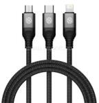 Nillkin SWIFT PRO adatkábel 3in1 (USB - lightning/microUSB/Type-C, 4.4A, gyorstöltő, 150cm, cipőfűző) FEKETE (GP-155029) (GP-155029)