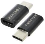 Forever adapter (microUSB aljzat - Type-C, adatátvitel és töltés) FEKETE (GP-70006) (GP-70006)