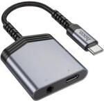 hoco. LS39 audió adapter és töltőkábel (elosztó, Type-C+3.5mm jack aljzat - Type-C, 27W, 15cm) VILÁGOSSZÜRKE (HOCO_LS39) (HOCO_LS39)