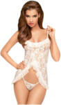 Penthouse Flawless Love - rózsás babydoll és tanga (fehér) - szexaruhaz