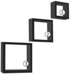 TEMPO KONDELA Polc Készlet, 3 Darab, Fekete, Kvadro New