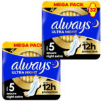 Always Ultra Secure Night Extra egészségügyi szárnyas betét, 5-ös méret (64 db)