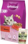 Whiskas WHISKAS Száraz macskaeledel 1+ marhahússal 14kg + WILD FARM bárány csillagok taurinnal 50g macskaeledel 50g