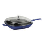 Lava tigaie grill din fontă cu capac, albastră, 28 × 28 cm