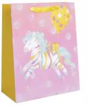 QX Pungă cadou cu sclipici și model ponei curcubeu - 18 x 23 cm (370092)