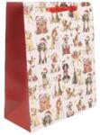 QX Pungă cadou cu model câini cu șapcă de Moș Crăciun - 26 x 32 cm (370886)