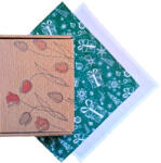  Karácsonyi Motívumos - Sötétzöld Asztalterítő és Fehér Textilszalvéta Szett Elegáns Díszdobozban