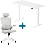 LVN System - Set LVN System Lite elektromos asztal + forgószék szett | Fehér 140x60cm elektromosan állítható magasságú íróasztal + fehér forgószék