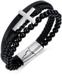 BeSpecial Bratara Faith tripla din inox, piele naturala si bazalt cu cruce argintie (BALI0103_19)