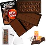 Gyipe Set 3 forme ciocolata silicon, ciocolata Dubai, cu spatula si 100 pungi plastic, antiaderente, pentru praline, batoane si dulciuri (b0dphlwq9g) Forma prajituri si ustensile pentru gatit