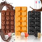 Gyipe Set 3 forme de ciocolata din silicon, schelet si dovleac, cu 2 pipete, antiaderente, pentru Halloween, Paste si dulciuri (b0dphk91bt) Forma prajituri si ustensile pentru gatit