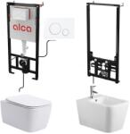 Anahita Construction Set complet vas WC si bideu Recall Anahita, alb, rimless, rezervor incastrat AM101/1120, cadru bideu A105/1120, clapeta M670 (alcaLX1907BID1067)