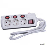 Steck ! Túláramvédős külön kapcsolható elosztó, 3 aljzat, 1, 5 m