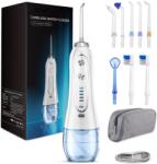 H20floss Hordozható professzionális szájzuhany, H20floss, 5 intenzitási fokozattal, 5 fejjel, USB töltővel, IPX7 vízálló, 300 ml-es tartállyal, 1200 percenkénti lökésszámmal, 2500 mAh-s akkumulátorral, Fehér (