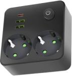 Kobi Kapcsolós elosztó LINEA 2x230V + 3xUSB A/C SCHUKO fekete 004318 (KB0605)