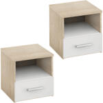 TEMPO KONDELA Éjjeliszekrény, 2 Db, Tölgy Sonoma/Fehér, Gabriela