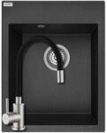 Laveo SRO_710Y+SAP4-F090KB - LAVEO PICO 390X500 egymedencés gránit mosogató szifonnal szemcsés fekete + ZEGOR csaptelep fekete (SRO_710Y+SAP4-F090KB)