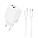 BOROFONE BN27 hálózati töltőfej, töltőadapter, fehér (1 x USB-A, 1 x USB-C, + USB-C adatkábel, töltőkábel 20W, 3A)