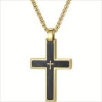 HARAHU VQ-38805 Férfi Nyaklánc Kereszt Medállal - Arany / Fekete / 60cm KP38805