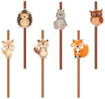  6 darabos papír szívószál - Erdei állatok