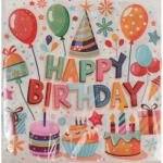 QX Szalvéta 33x33 cm Happy Birthday(Boldog szülinapot) muffinos 20 db/csomag (364323)