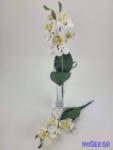  Orchidea gumis levéllel 32cm - Fehér pöttyös